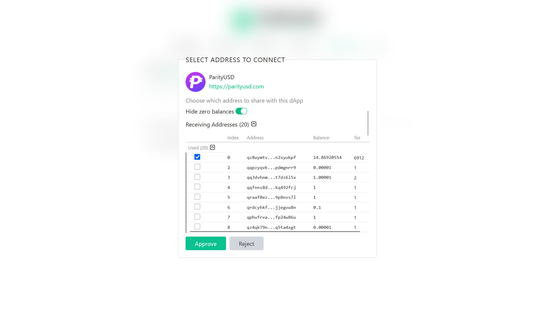 Cashonize HD wallet address selection during WalletConnect